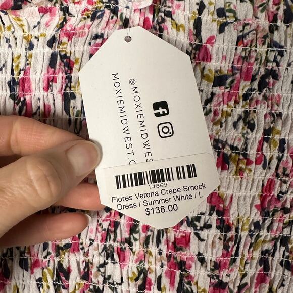 NWT French Connection Verona Floral Ruffle Sleeve Smocked Dress Women's Large - Picture 6 of 9